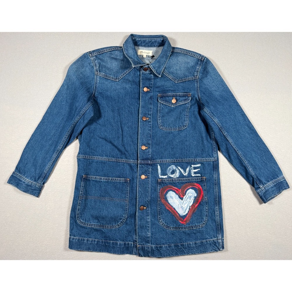Madewell Women's Denim Chore Jacket W/ Painted Love & Heart - Size M